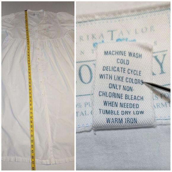 Erika Taylor White Cotton Embroidered Lace Button Up Nightgown Pajama Dress - Picture 9 of 16